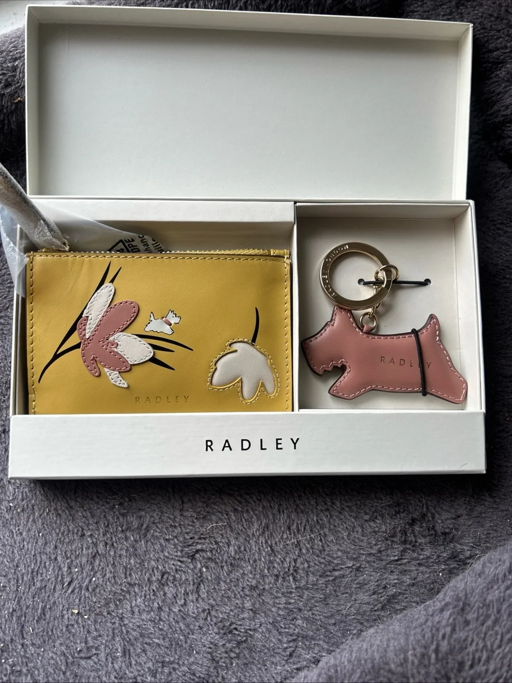 RADLEY LONDON Yellow Floral Card Holder with Pink Scottie Keyring